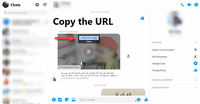 Copy the URL to Save Video from Messenger