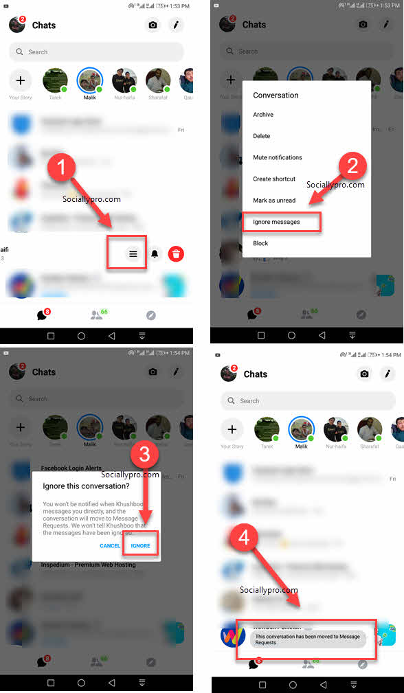How to ignore messages on Messenger