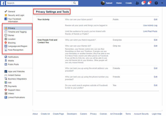 How to setup facebook profile