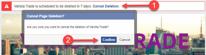 How to cancel deletion of a Facebook Page