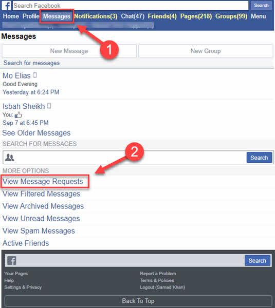 How to find and view Message Requests on Mbasic Facebook