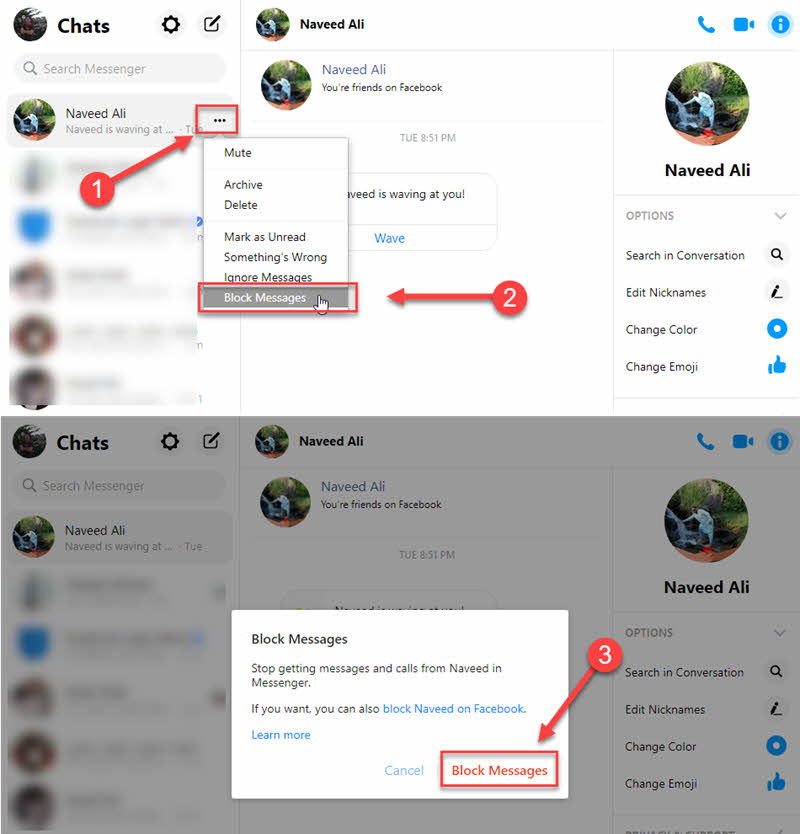 How to block a person on Messenger (web version)