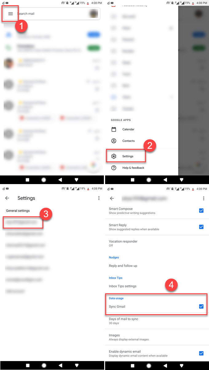 Enable or Turn on Gmail Sync