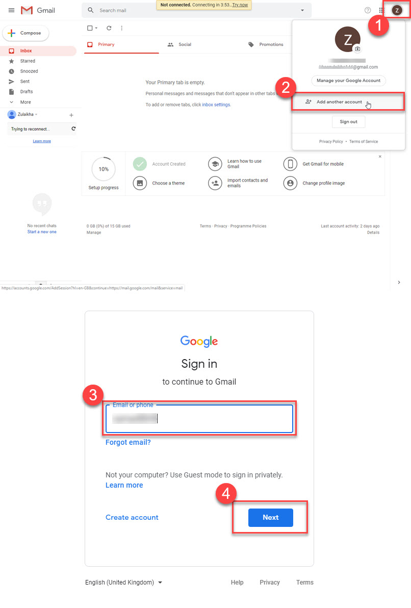Gmail sign in another account add multiple accounts