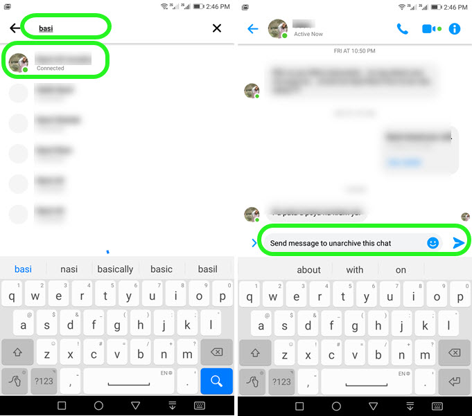 Archived chats in messenger app
