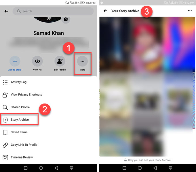 How to see story archive and archived stories on Facebook app