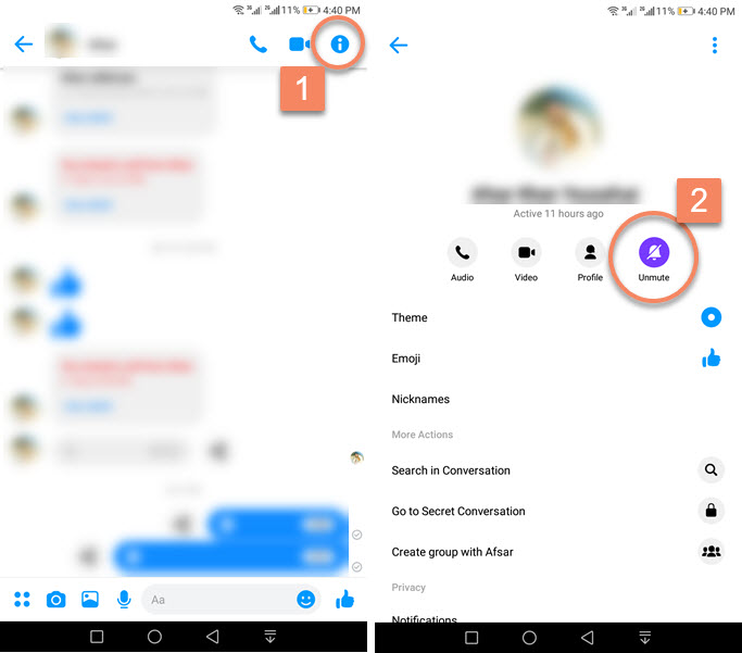 How to unmute someone on Messenger