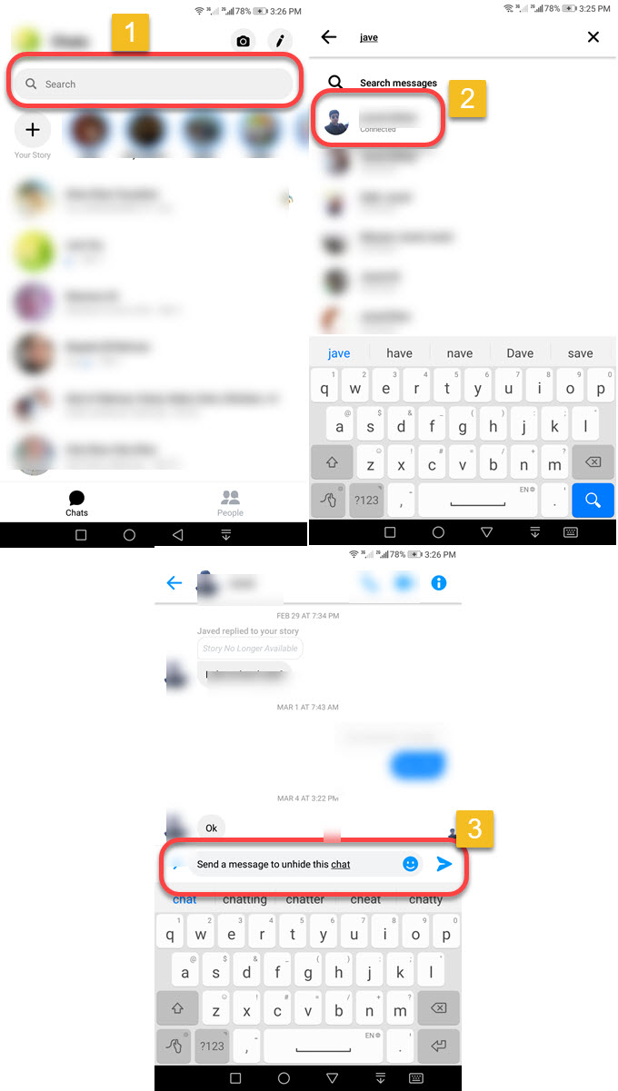 How to unhide messages on Messenger app