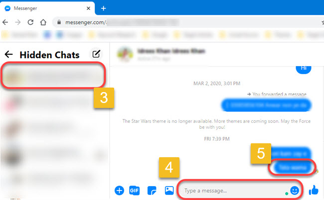 Unhide messages on Messenger for web