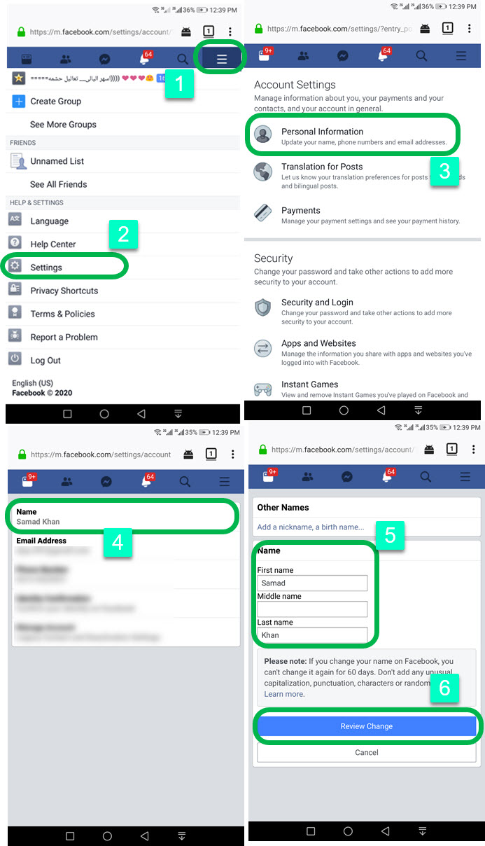 how to edit name on facebook mobile