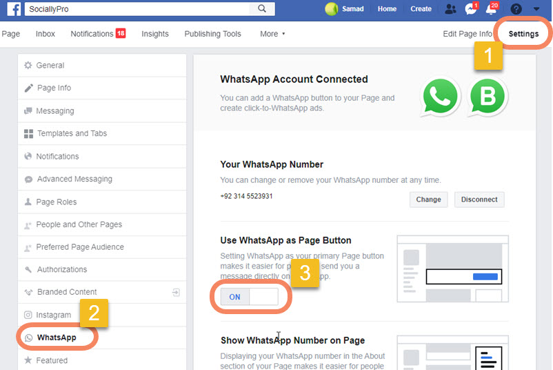 How to Link/Add WhatsApp to a Facebook Page - SociallyPro