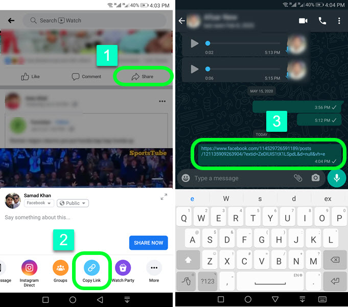 Manually Share Facebook Video via Its Link on WhatsApp