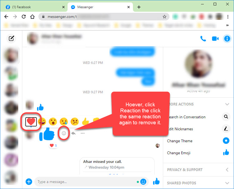 Undo Reactions on Messenger on PC