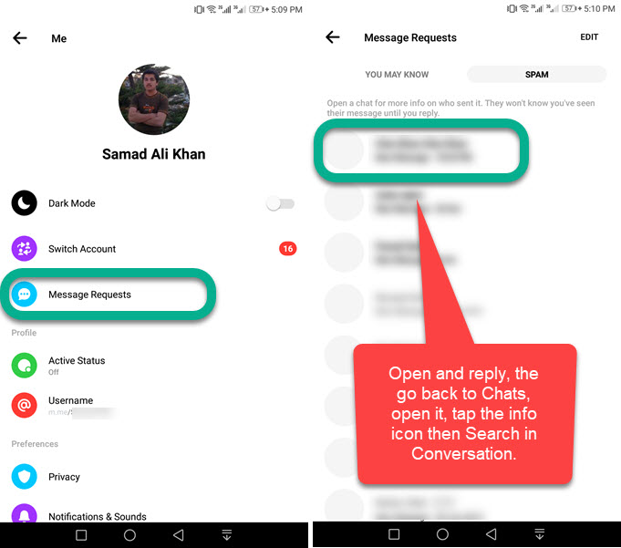 Access a Chat History in Message Requests on Messenger