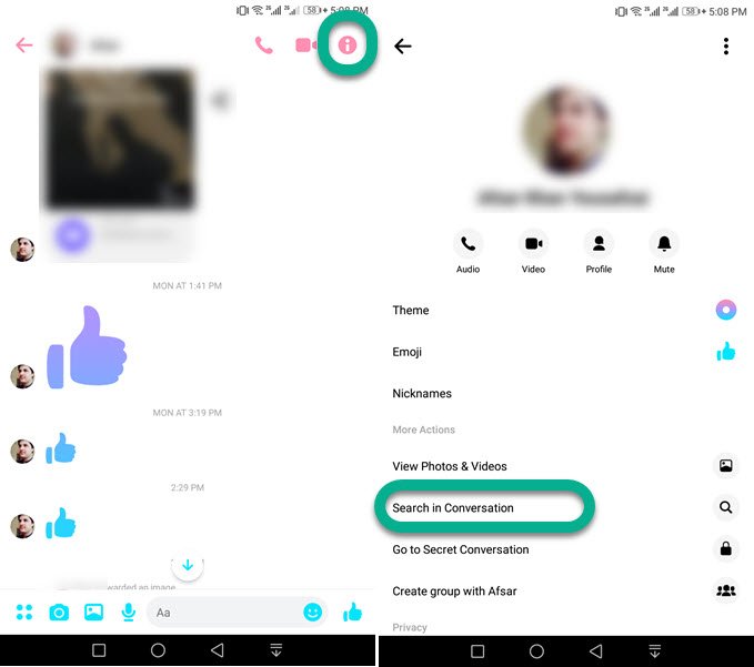 Search Messages in a Single Chat History on Android and iPhone