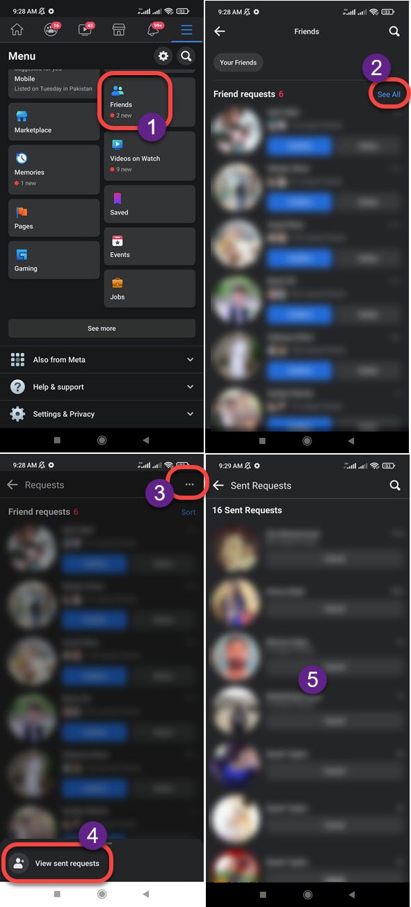 How to See sent friend requests on Facebook mobile app