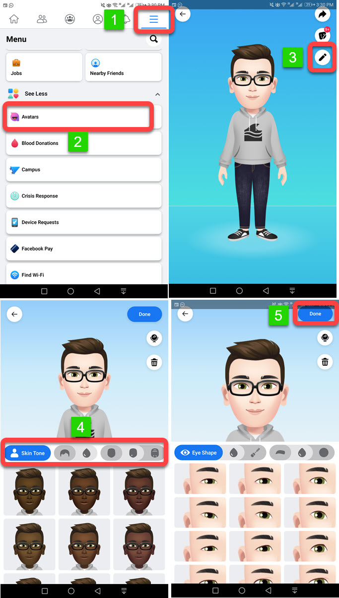 Make your own avatar on the Facebook app