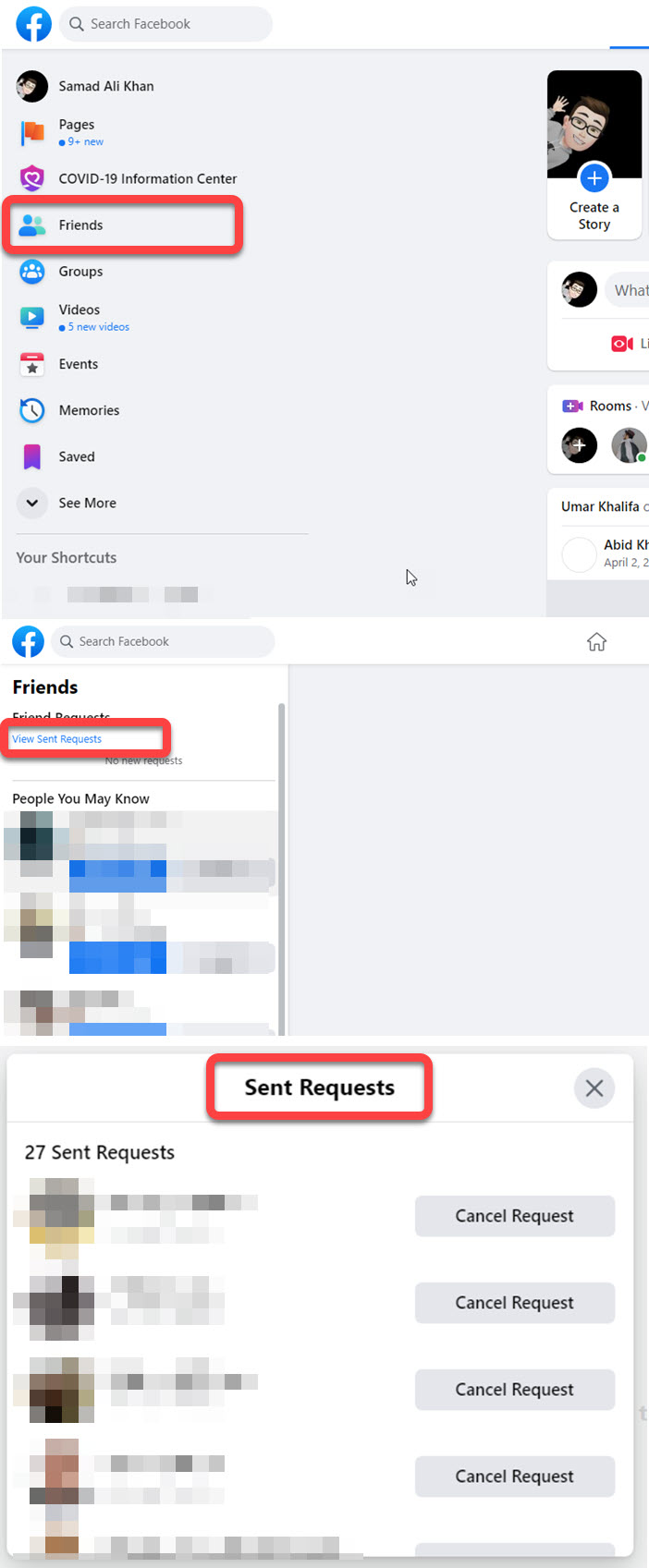 See sent friend requests on Facebook on PC