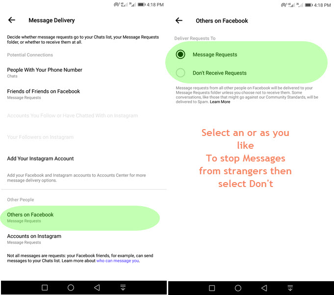 Stop strangers from messaging you on Facebook Messenger