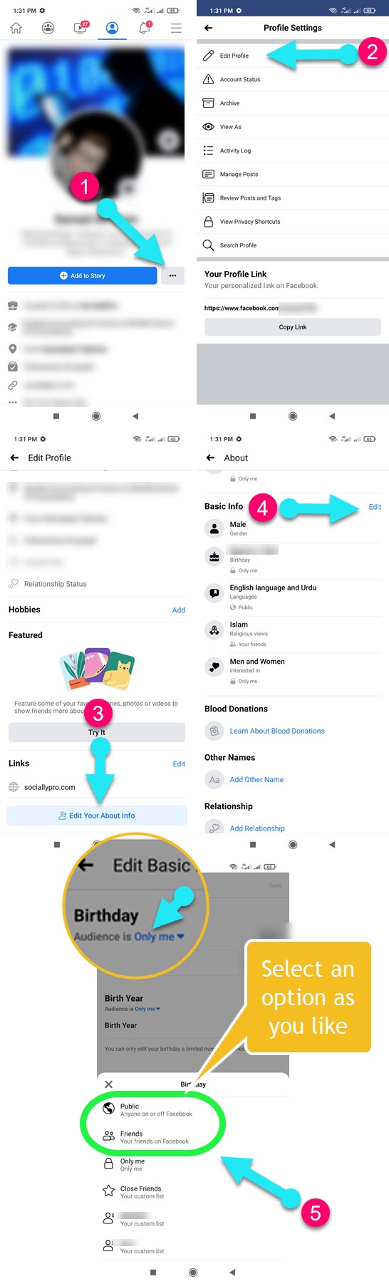How to show birthday on Facebook using Facebook app