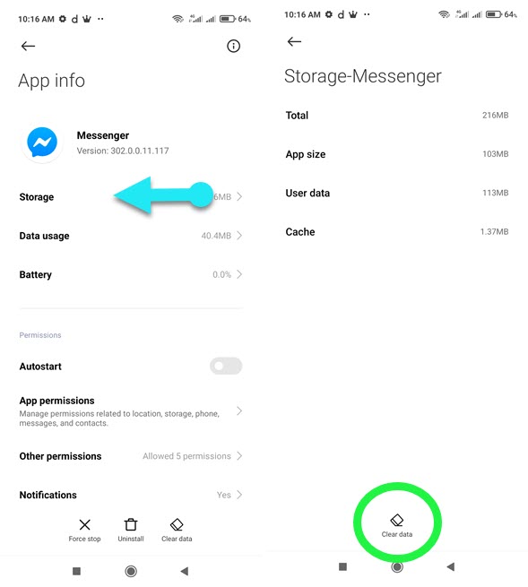 Clear Messenger caches files