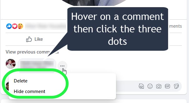 Hide a comment on Facebook using PC