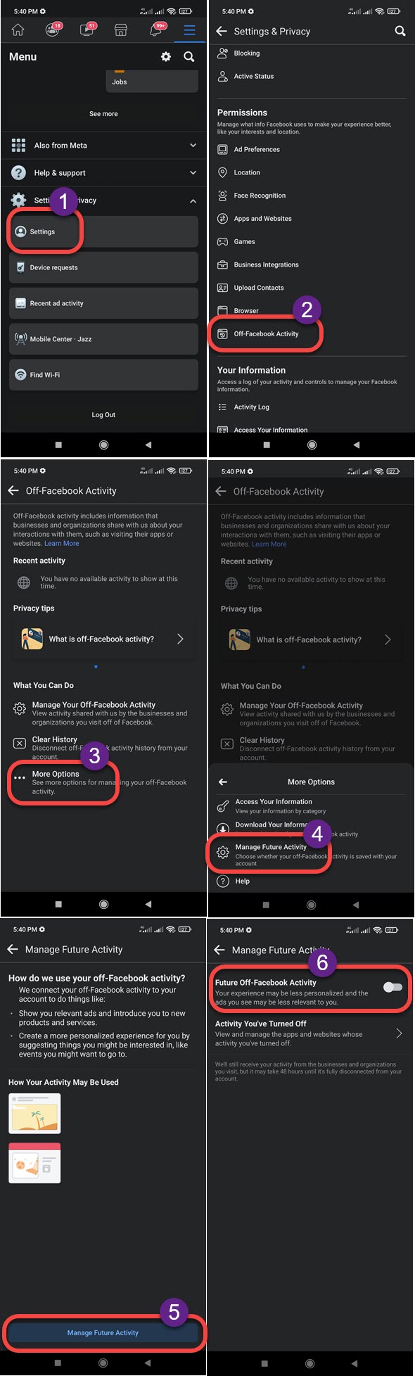how to turn off off-facebook activity