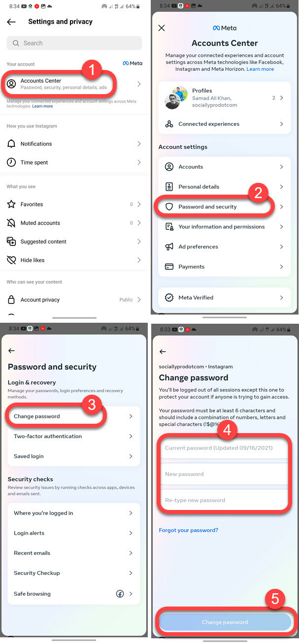 How to change Instagram password in the app
