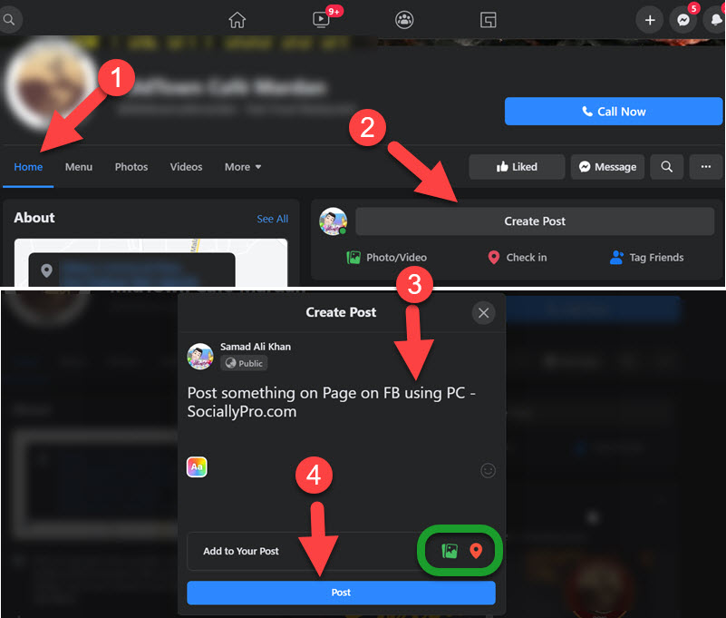How to post a Facebook page on PC
