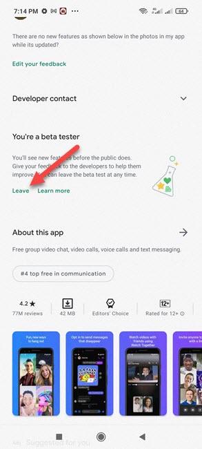 Leave the beta tester for the Messenger app