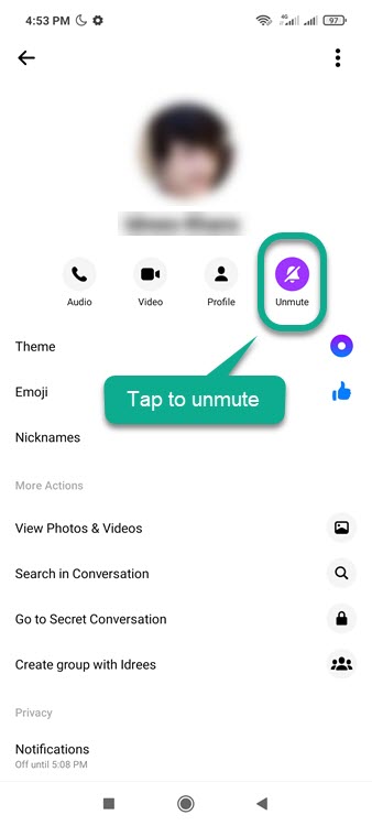 Unmute someone to enable Messenger notifications for