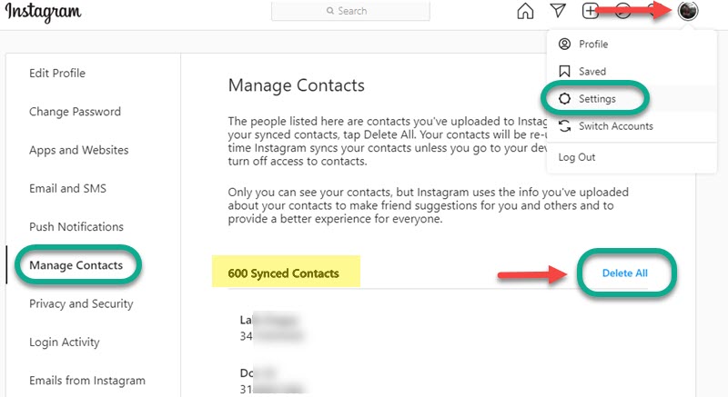 How to delete phone contacts on Instagram
