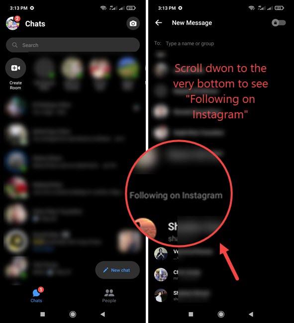 Instagram synced contacts in Messenger