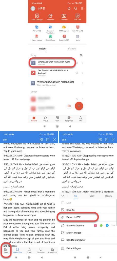 Now Export WhatsApp Chat to PDF via WPS Office App