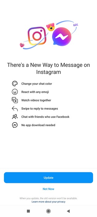 Update Instagram Messaging Feature