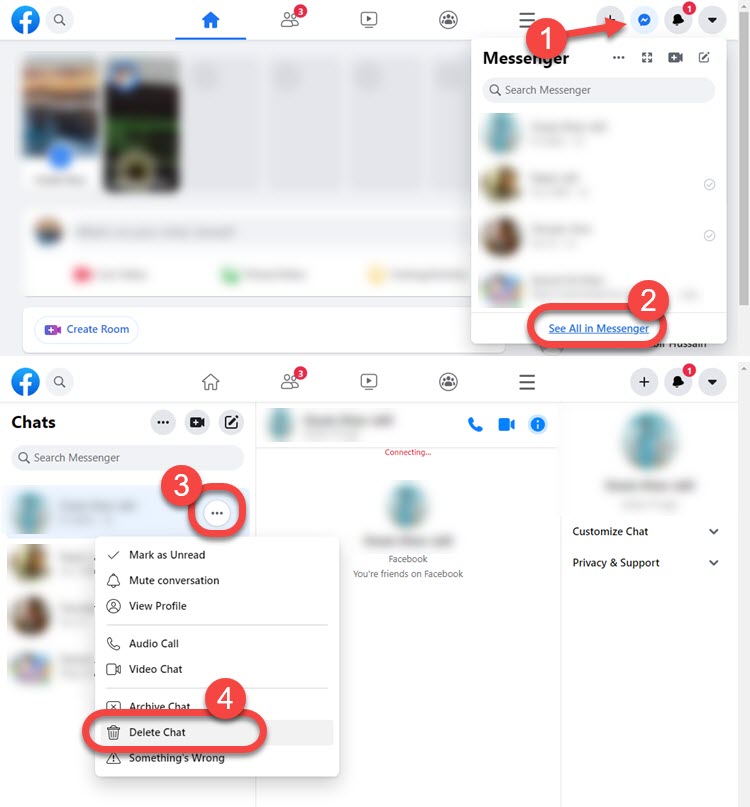 Manually delete an entire chat in Facebook