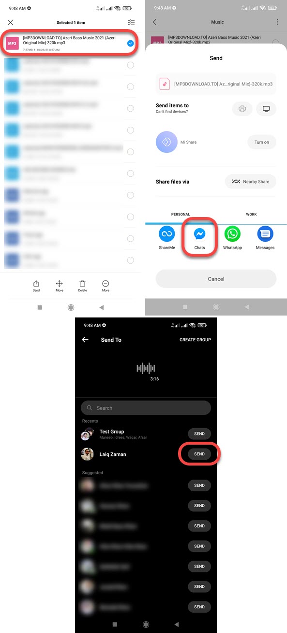 Send Music MP3 on Messenger on Mobile