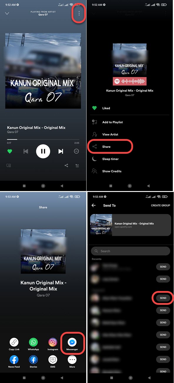 Send Music MP3 on Messenger via Spotify