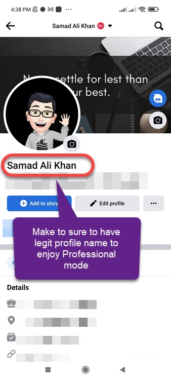Use Legit Profile Name to Get Professional Mode on Facebook