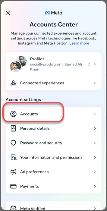 Under Accounts Settings tap Accounts