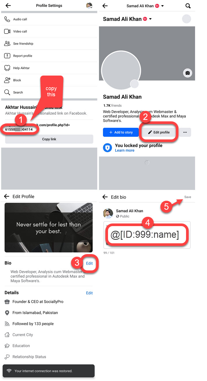 How to Mention Someone in Facebook Bio using FB App